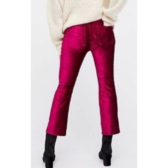 FREE PEOPLE PINK VELVET CROP FLARE JEANS 24 - Picture 2 of 6